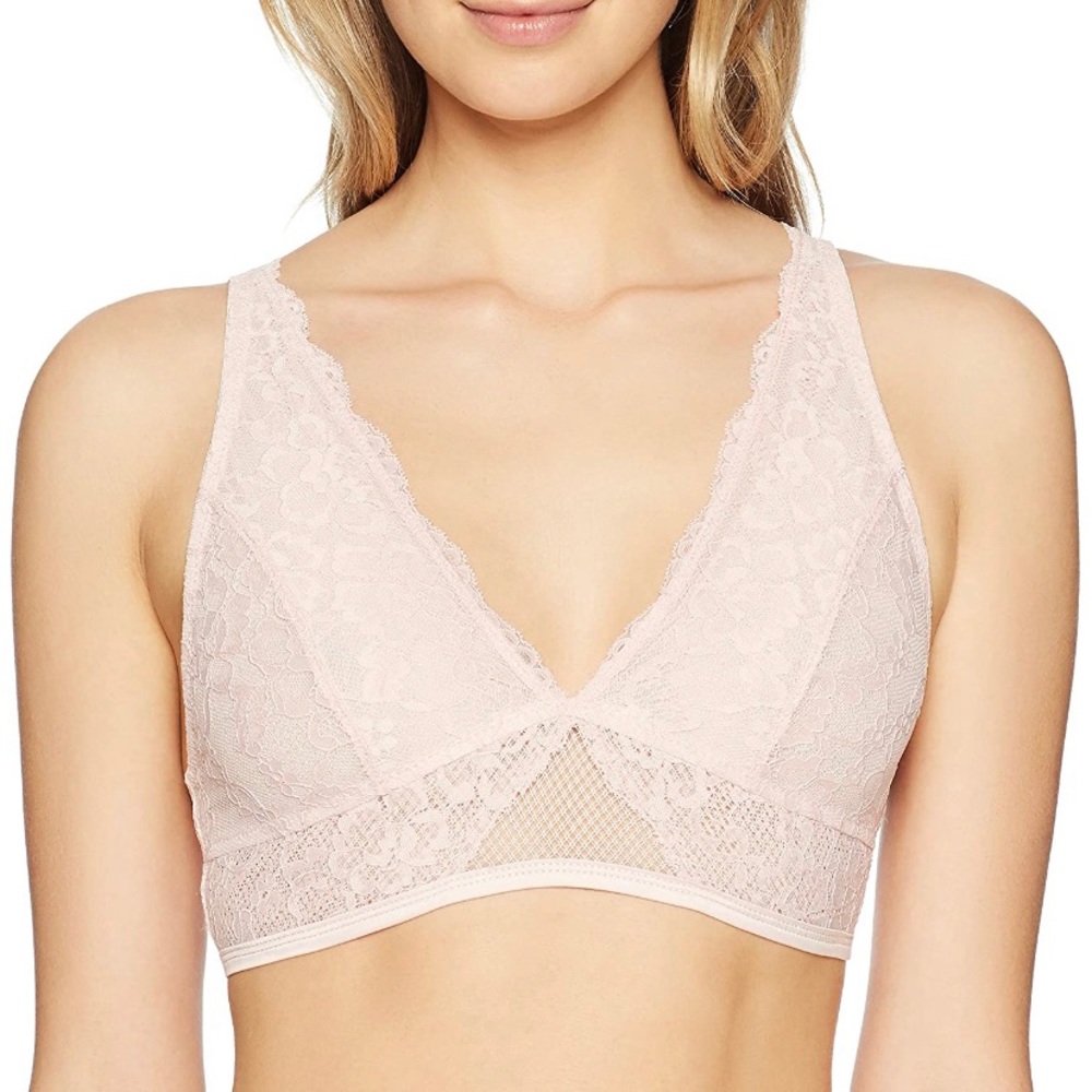 NWOT Mae Lace & Satin Longline Bralette Pink Small